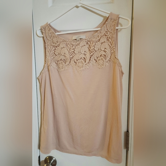 LOFT Tops - Loft Women's Tank Top with Floral Embroidery Pale Pink Size Large